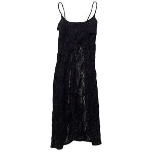 VTG Y2K 90s 00s Black Asymmetrical Floral Lace Whimsigoth Fairy Sheer Top USA S